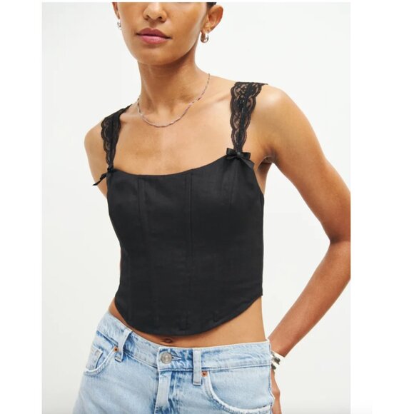 Reformation Brigitta Black Linen Corset Top - Picture 1 of 10